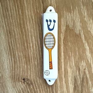 Chic Tennis Racket Wall Art in White and Orange